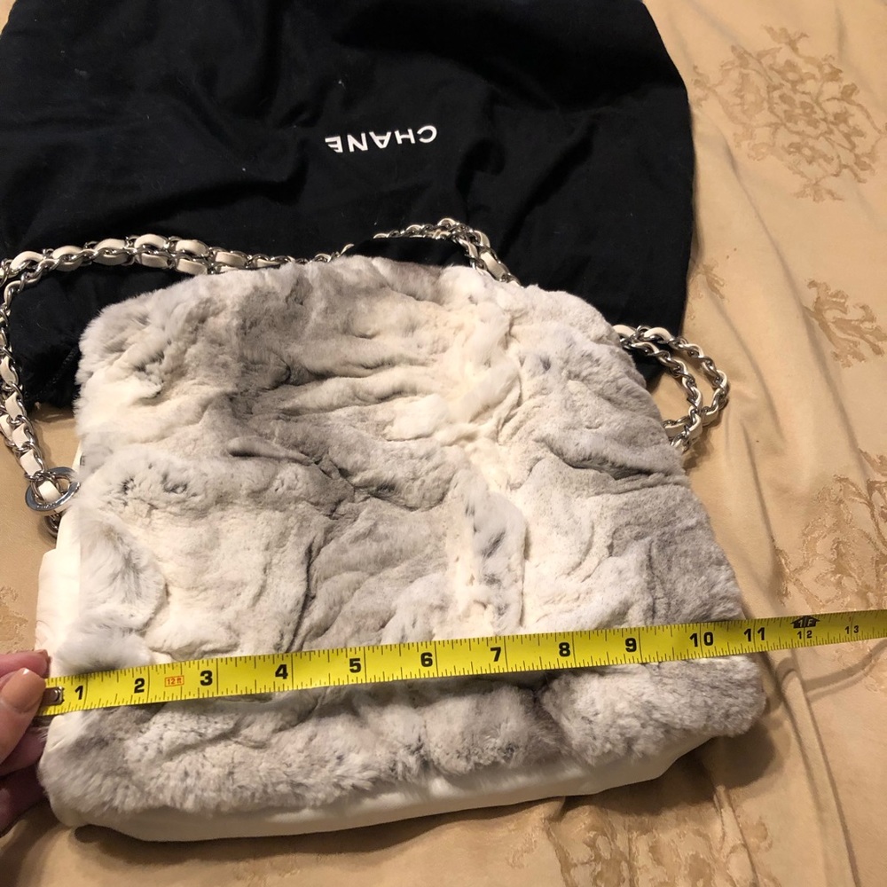 Limited edition plush real fur Chanel handbag w/adjustable chain/leather strap